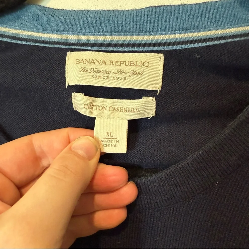 Banana Republic Dark Blue Long Sleeve Tee Cotton Cashmere Men’s Size XL Preppy